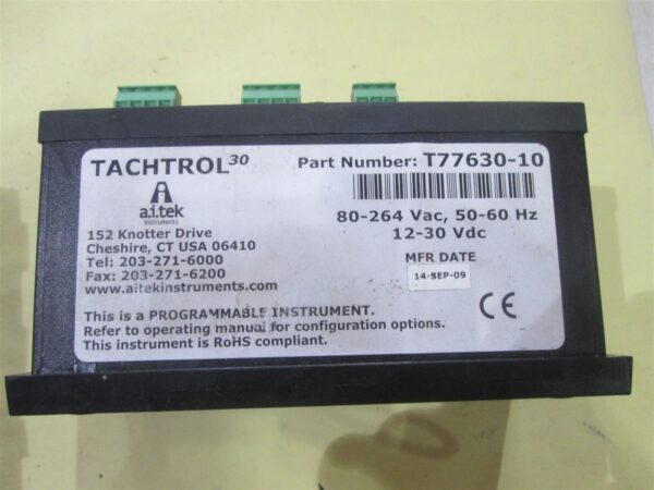 AI-TEK Tachometer Tachtrol30 T77630-10 80-264 Vac 50-60 Hz 12-30 Vdc