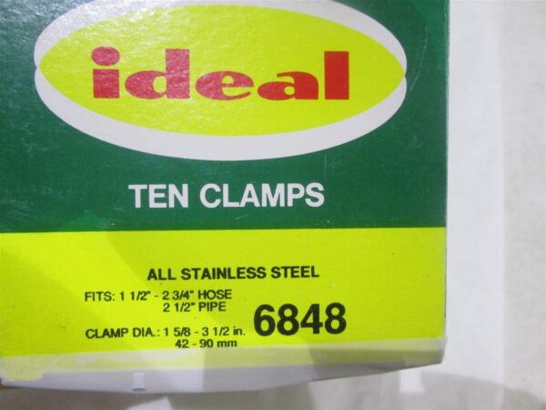 Box of Ten Hose Clamps Ideal All Stainless Steel 1-5/8" to 3-1/2" Diameter 6848