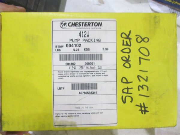 Chesterton 412W Synthetic Yarn Pump Packing 412-W .250" 6.4MM 5LB 1/4"