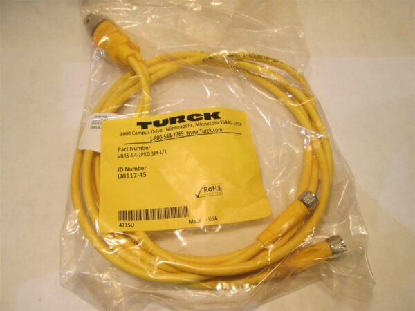  Turck VBRS 4.4-2PKG 3M-1/1 ID Number U0117-45 Cable Twin Junction Cordset